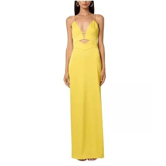 NWT Liv Foster Giselle Satin Long Dress in Solar Yellow - Size 0 - MSRP $295 - Picture 2 of 15
